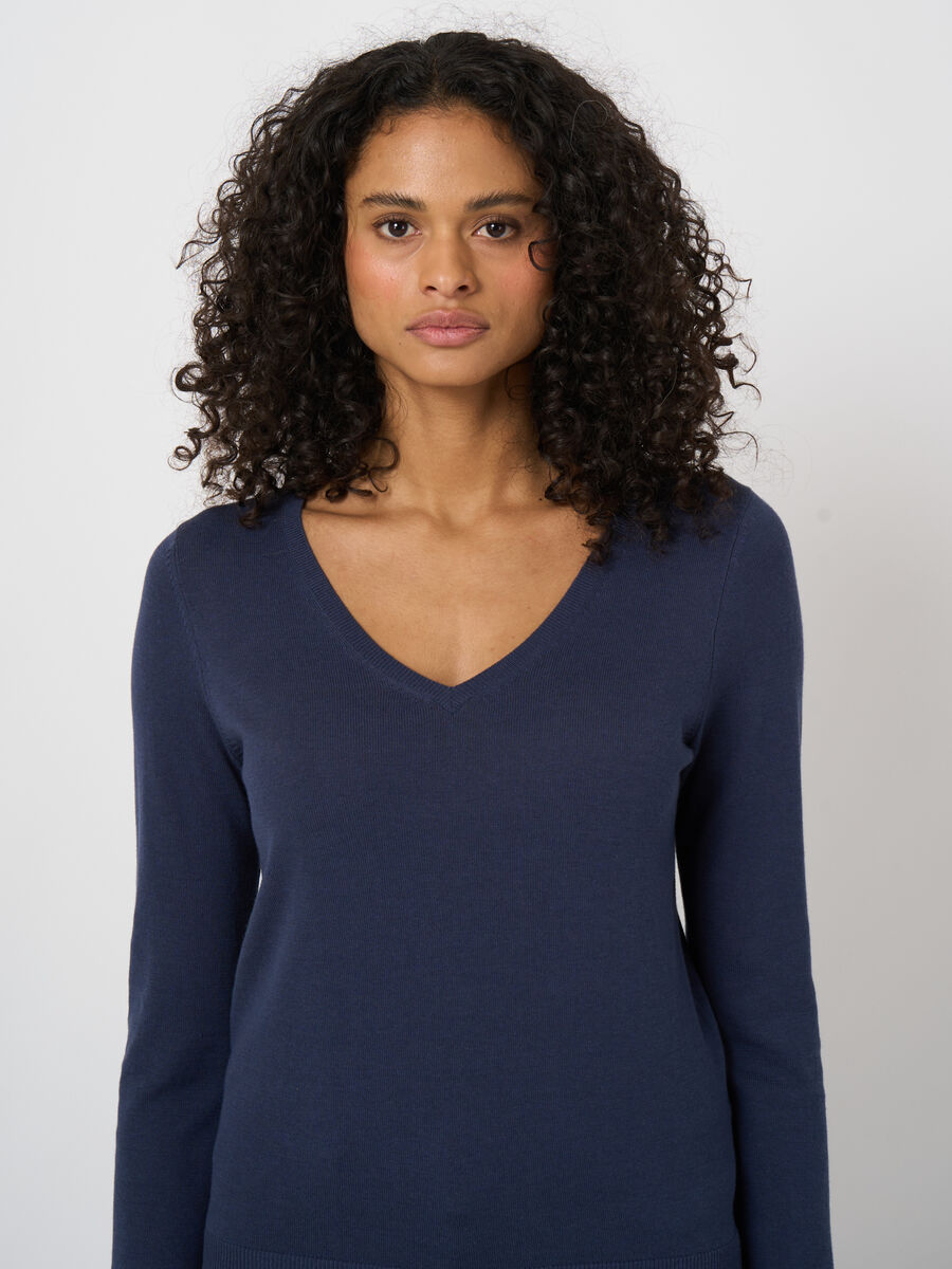 Fine-knit cotton-blend v-neck sweater image number 2