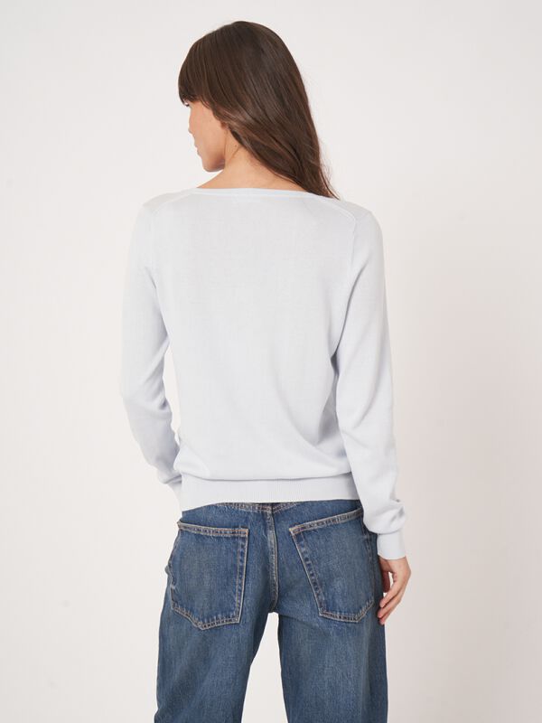 Basic Feinstrick-Pullover mit V-Ausschnitt aus Baumwollmischung image number 4