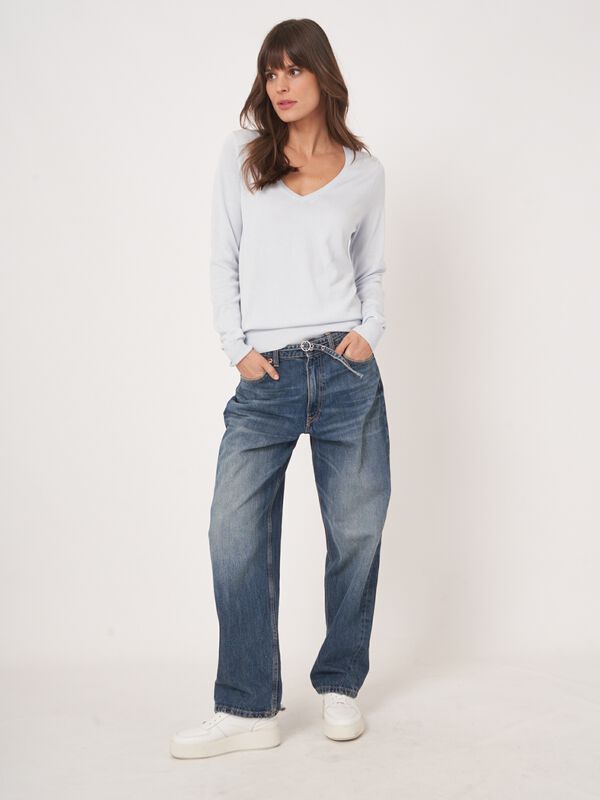 Basic Feinstrick-Pullover mit V-Ausschnitt aus Baumwollmischung image number 5