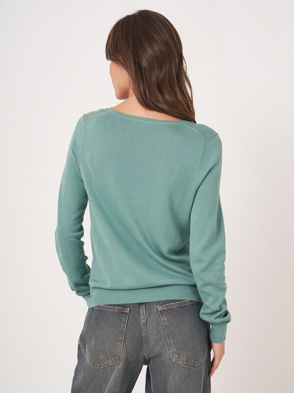 Basic Feinstrick-Pullover mit V-Ausschnitt aus Baumwollmischung image number 5