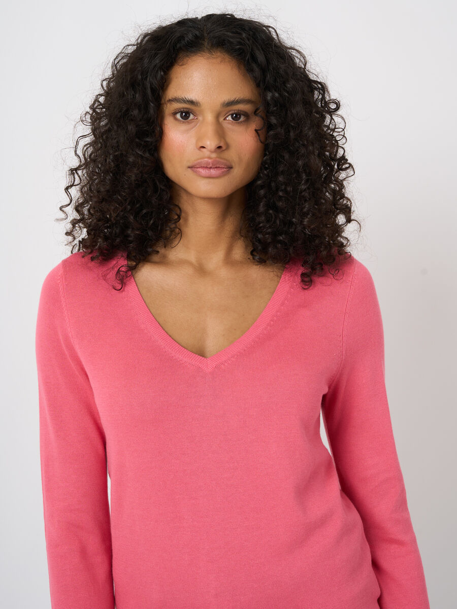 Fine-knit cotton-blend v-neck sweater image number 1