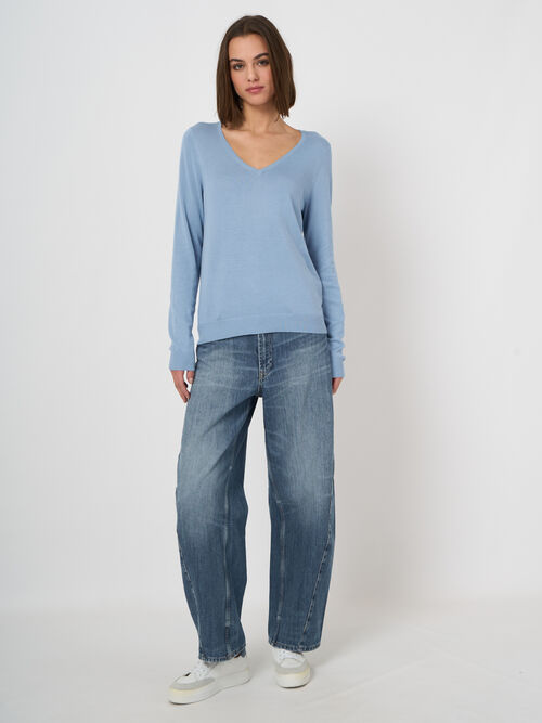 Fine-knit cotton-blend v-neck sweater