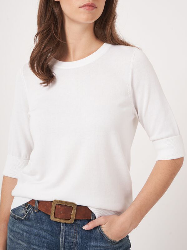 Basic-Kurzarm-Pullover aus Baumwollmischung image number 2