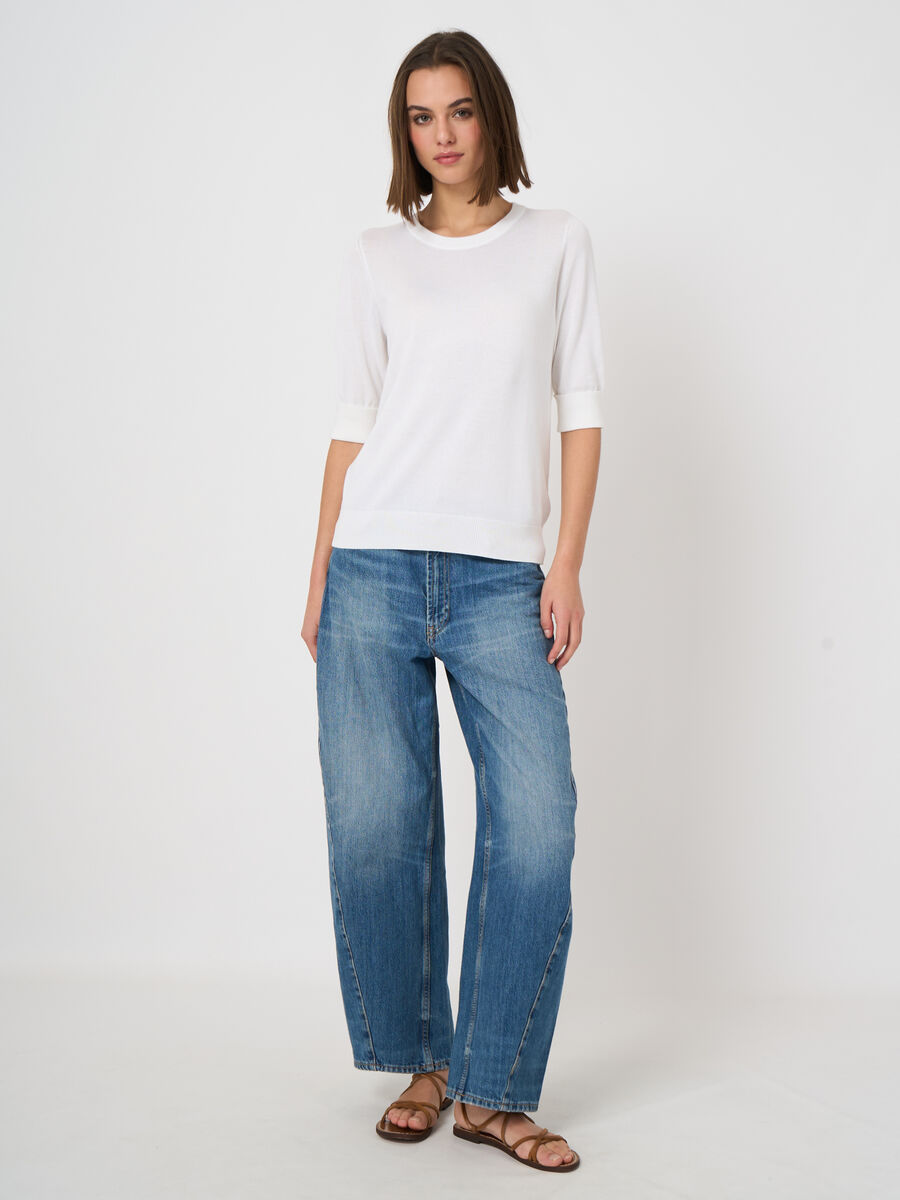 Fine-knit cotton-blend short-sleeve sweater image number 3