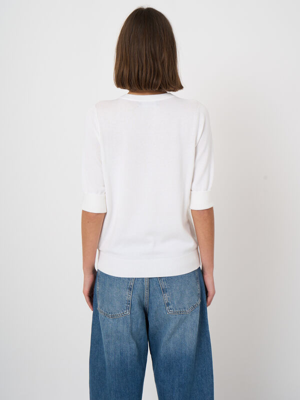 Feinstrick-Kurzarm-Pullover aus atmungsaktivem Baumwollmix image number 4