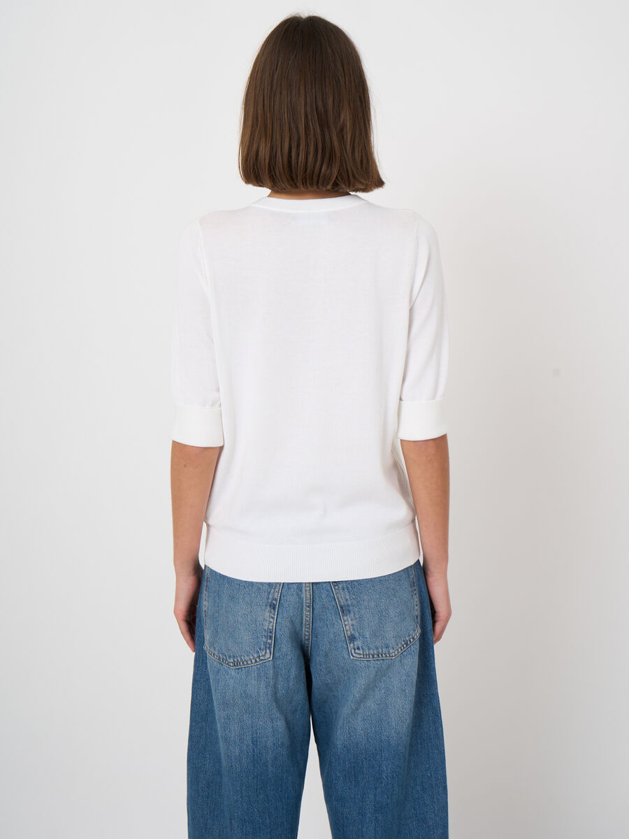 Fine-knit cotton-blend short-sleeve sweater image number 4