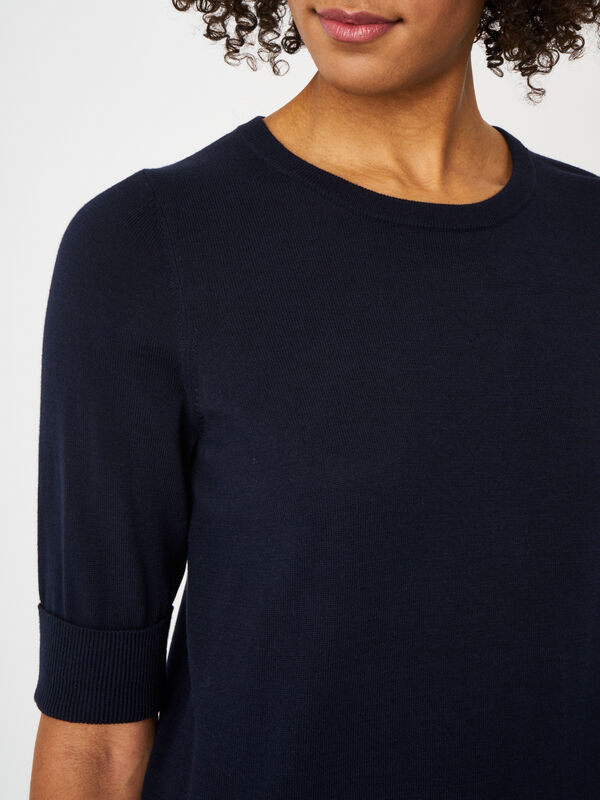 Basic fine knit short sleeve pullover cotton blend image number 2