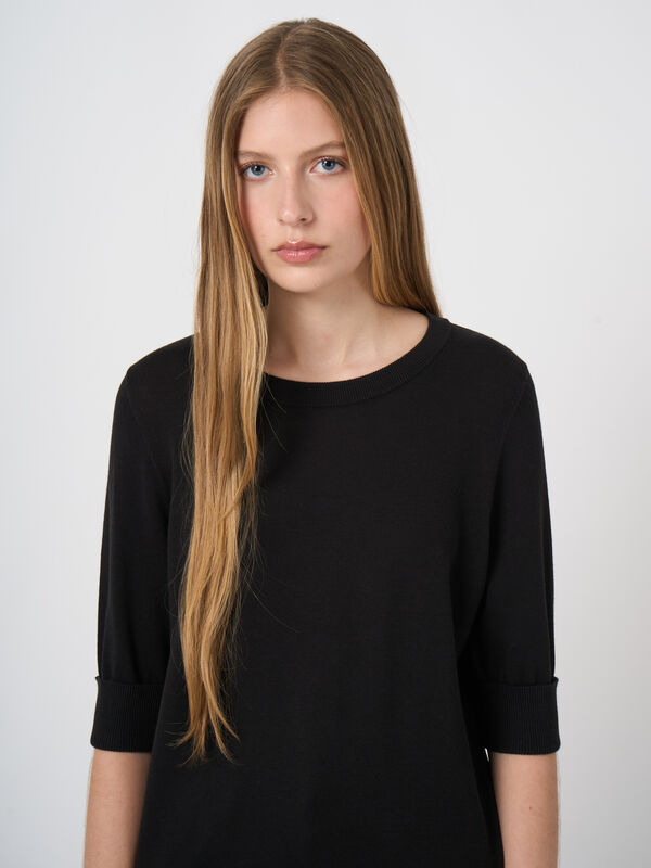 Fine-knit cotton-blend short-sleeve sweater image number 0