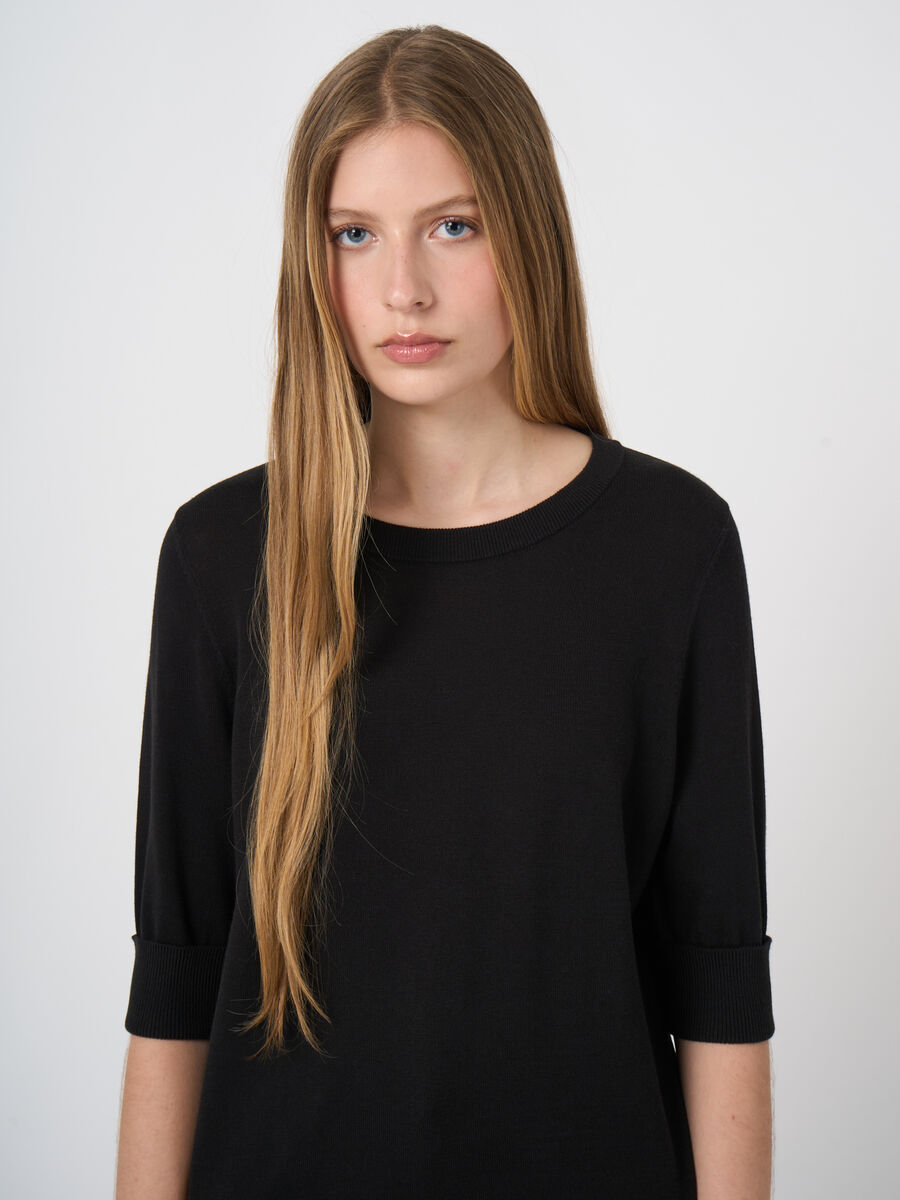 Fine-knit cotton-blend short-sleeve sweater image number 0