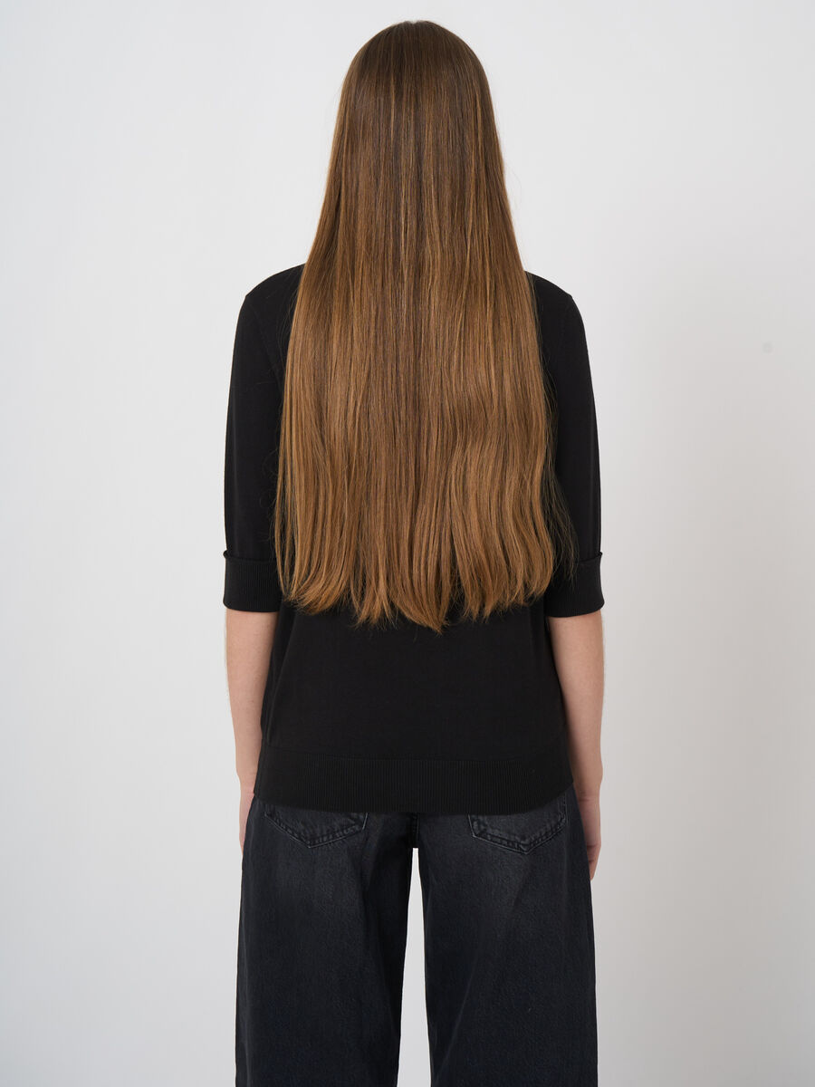 Fine-knit cotton-blend short-sleeve sweater image number 2