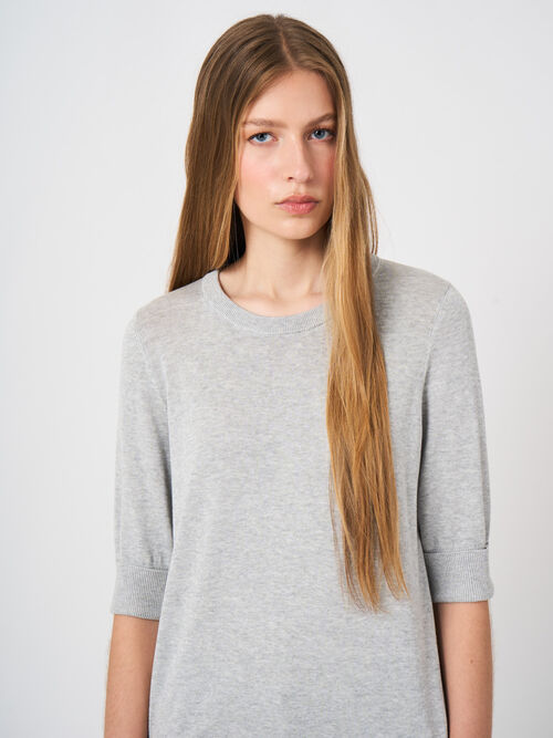 Fine-knit cotton-blend short-sleeve sweater