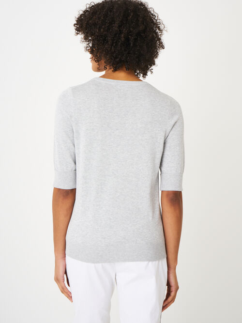 Basic fine knit short sleeve pullover cotton blend