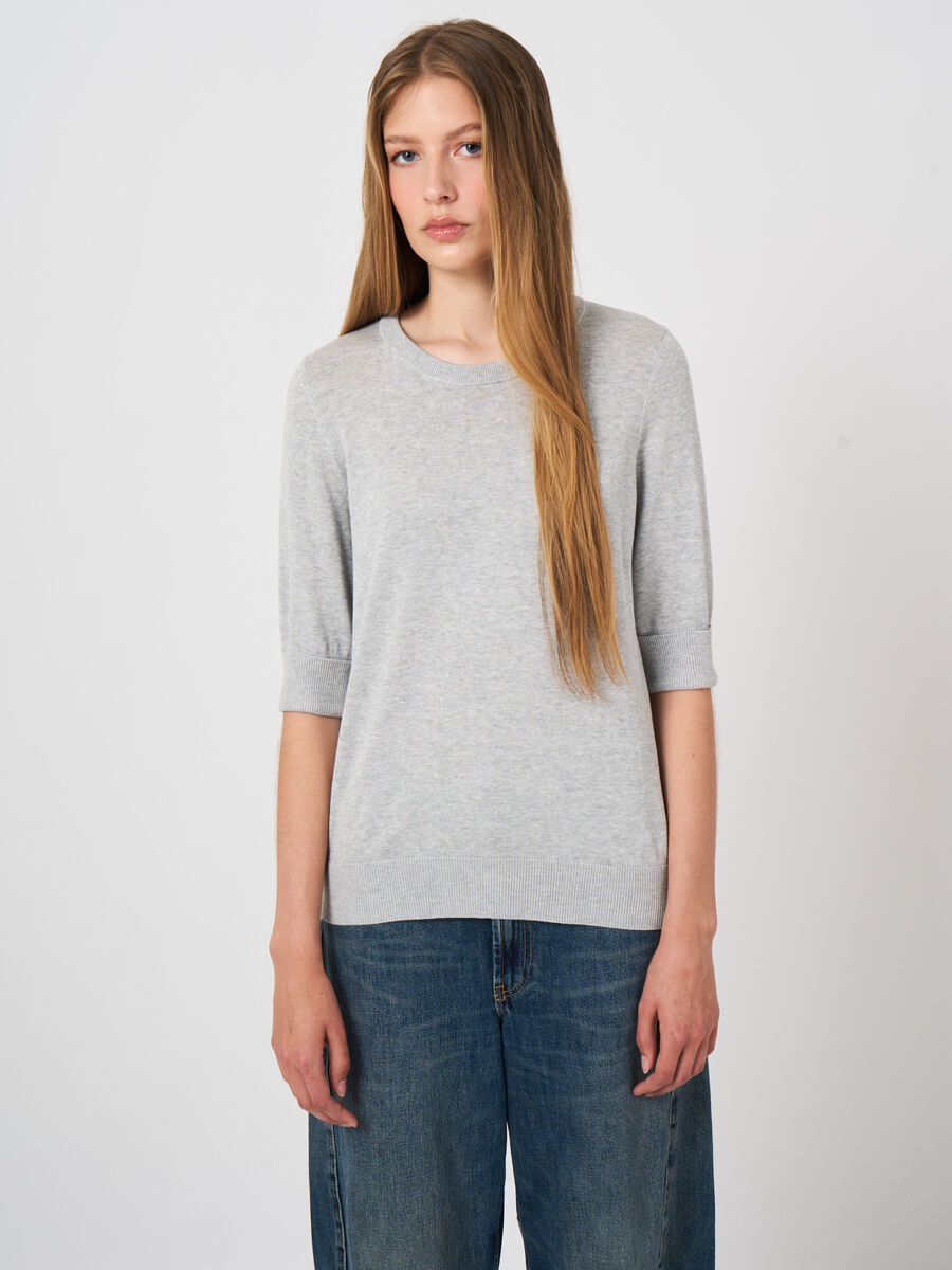 Feinstrick-Kurzarm-Pullover aus atmungsaktivem Baumwollmix image number 1