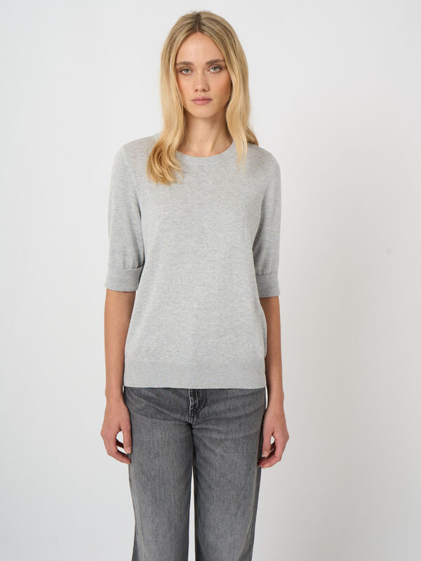 Feinstrick-Kurzarm-Pullover aus atmungsaktivem Baumwollmix image number 2