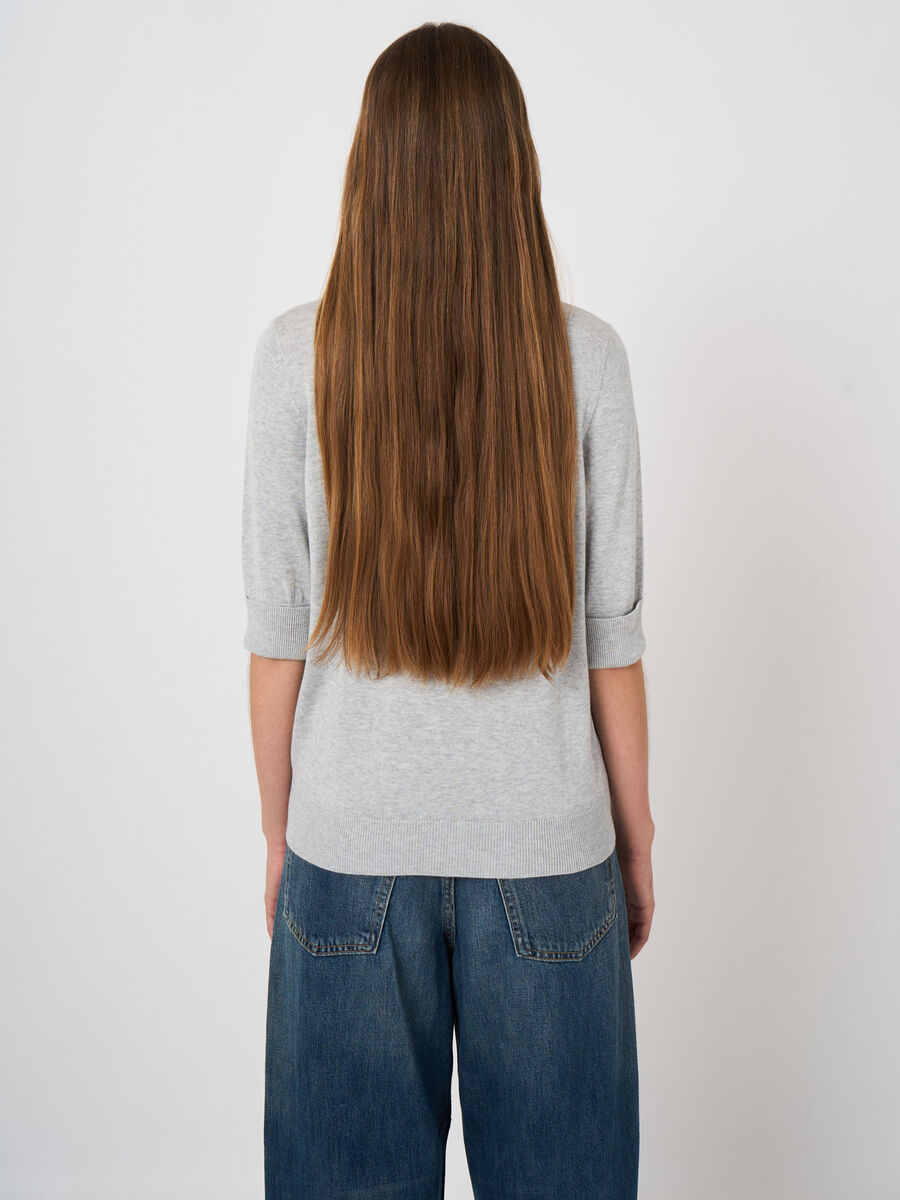 Feinstrick-Kurzarm-Pullover aus atmungsaktivem Baumwollmix image number 2