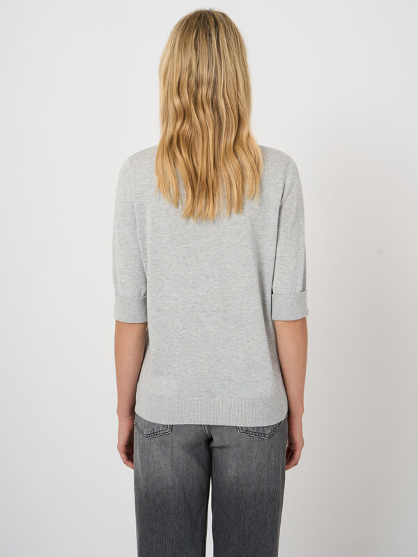 Feinstrick-Kurzarm-Pullover aus atmungsaktivem Baumwollmix image number 3