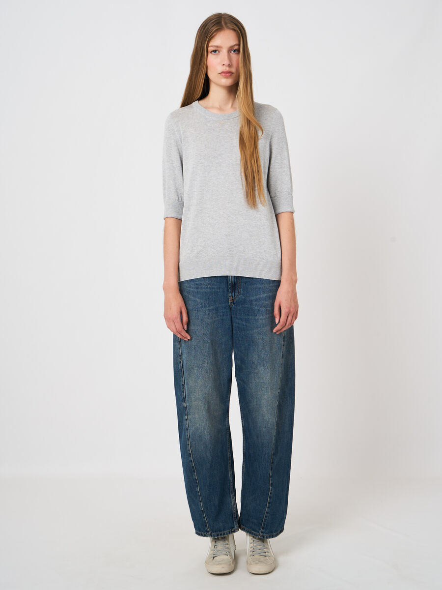 Feinstrick-Kurzarm-Pullover aus atmungsaktivem Baumwollmix image number 3