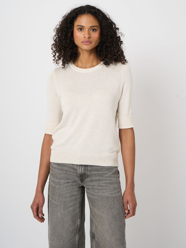 Pull maille fine coton m&eacute;lang&eacute; respirant &ndash; REPEAT cashmere image number 0