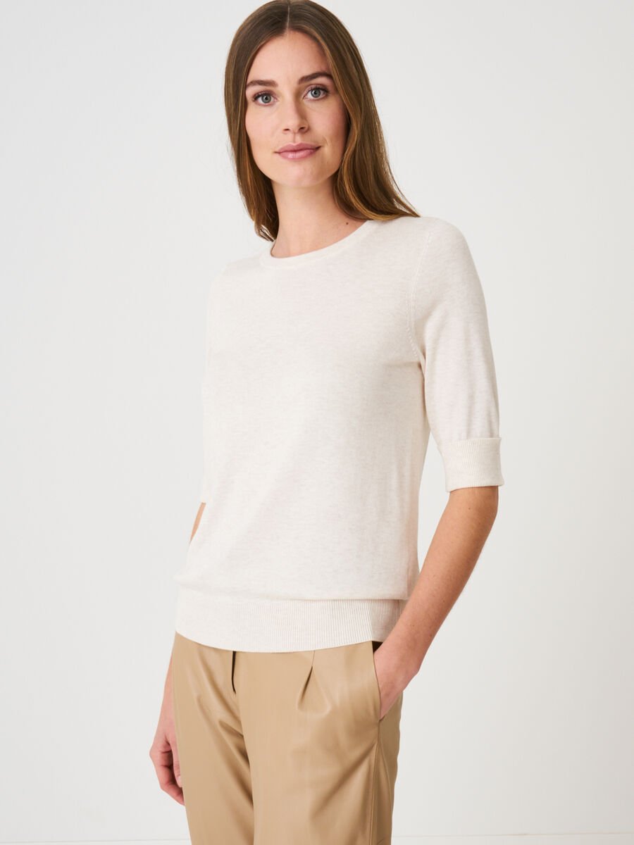 Basic fijngebreide trui met korte mouwen image number 0