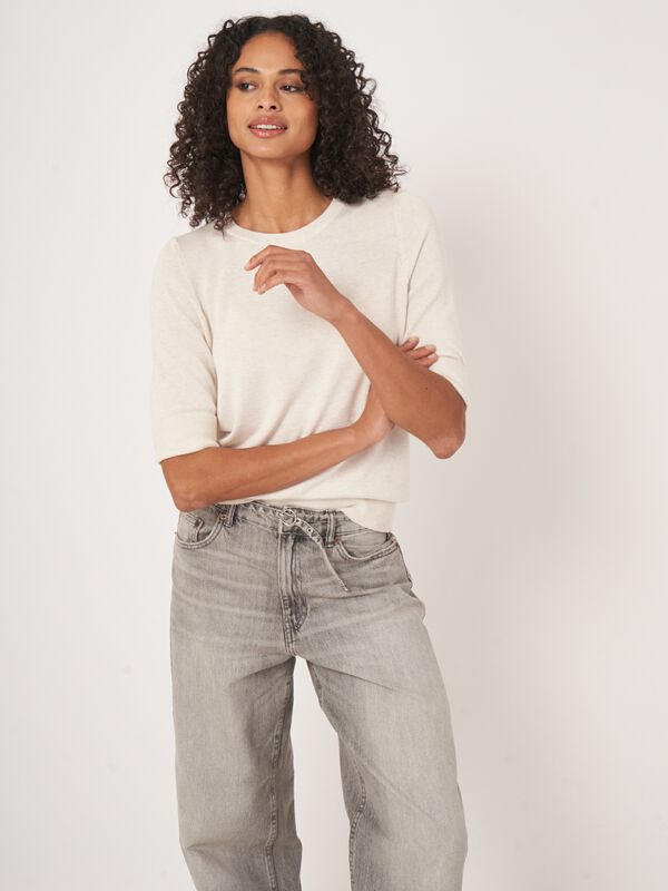 Pull fin femme — manches courtes & coton mélangé image number 1