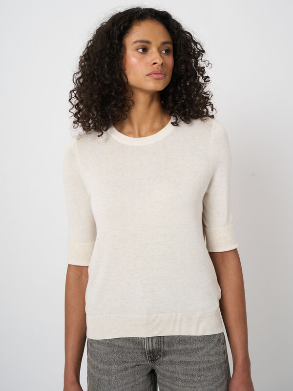 Pull maille fine coton m&eacute;lang&eacute; respirant &ndash; REPEAT cashmere image number 1