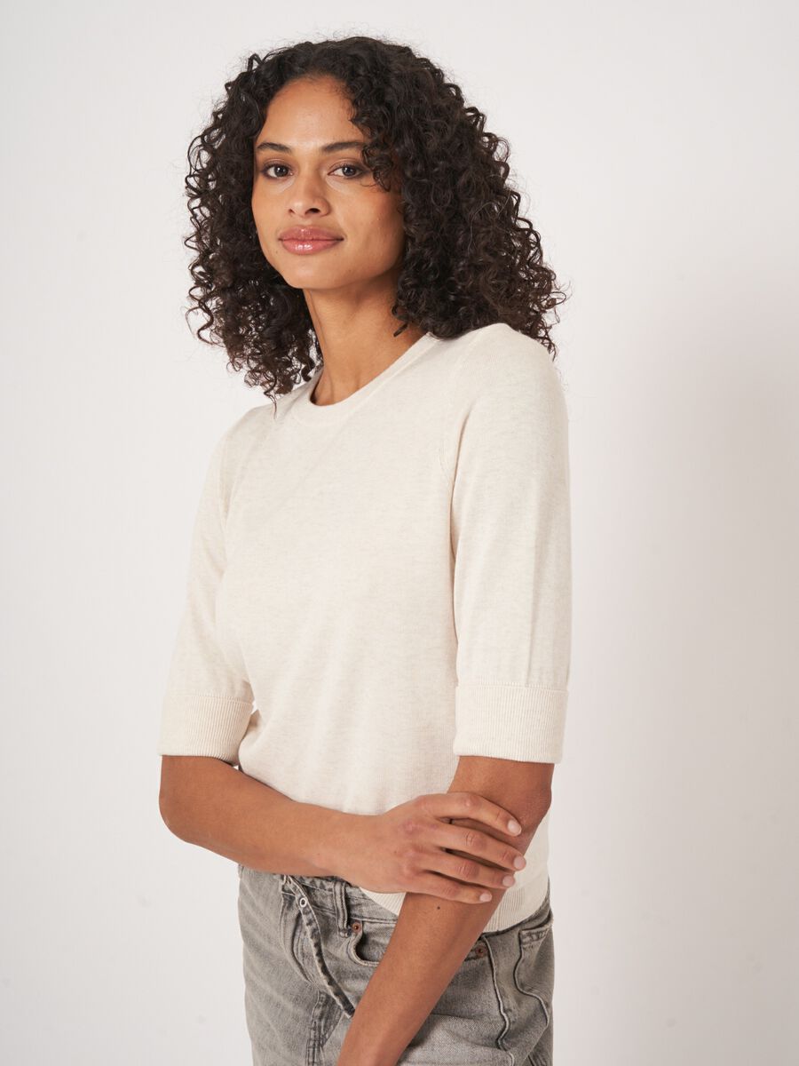 Basic fijngebreide trui met korte mouwen image number 2