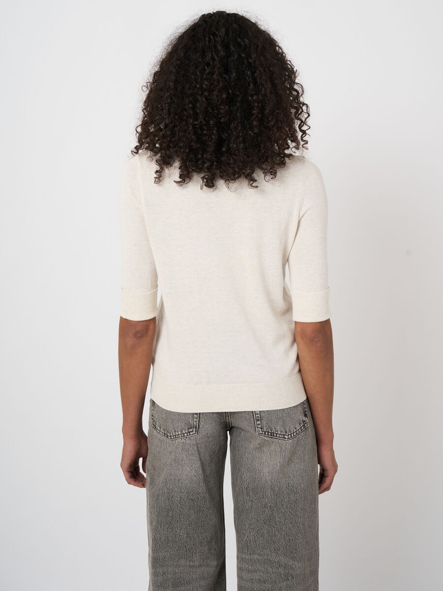 Fine-knit cotton-blend short-sleeve sweater image number 3