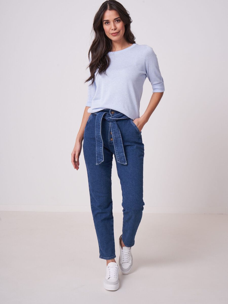 Pull maille fine coton m&eacute;lang&eacute; respirant &ndash; REPEAT cashmere image number 3