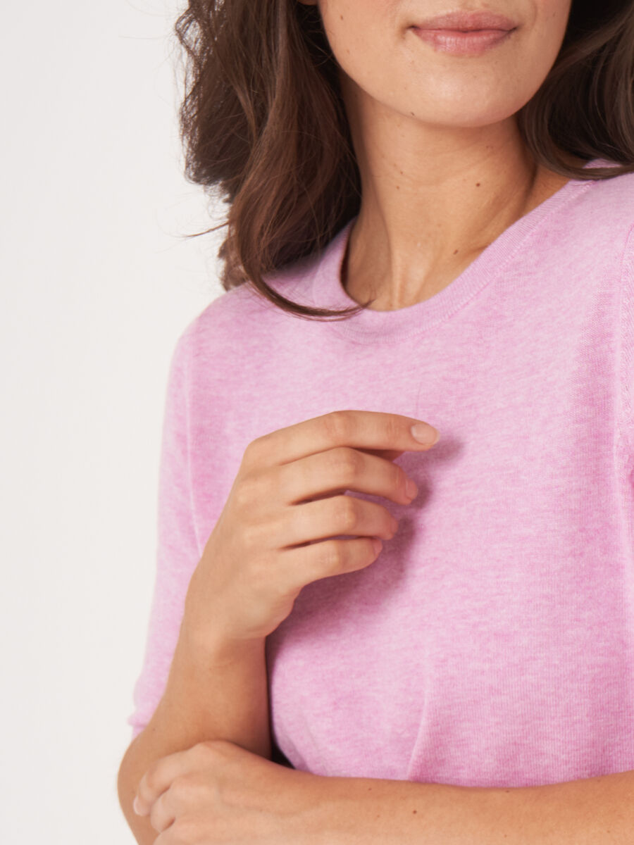 Basic fijngebreide trui met korte mouwen image number 3