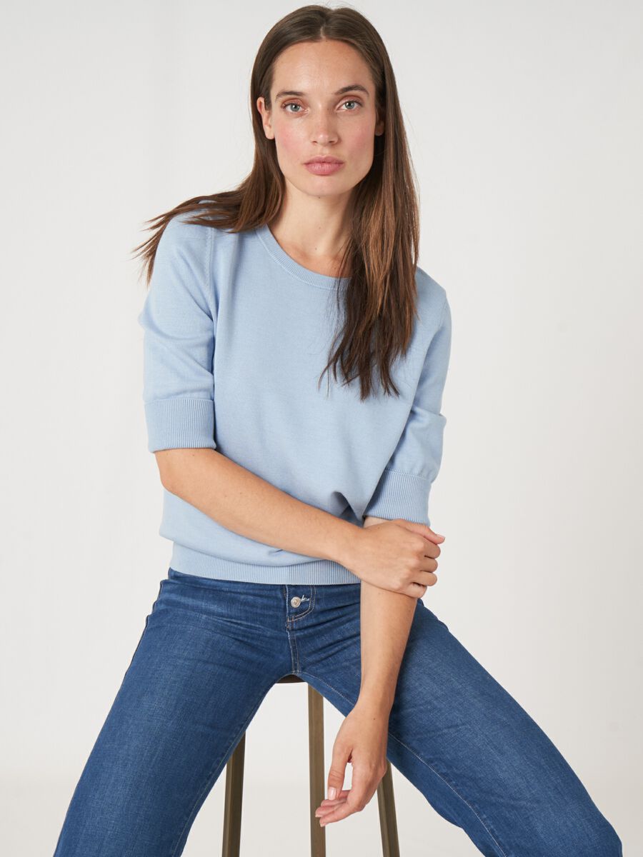 Basic Kurzarm-Pullover aus Baumwollmischung image number 0