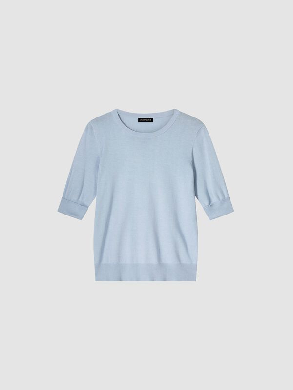 Feinstrick-Kurzarm-Pullover aus atmungsaktivem Baumwollmix image number 1
