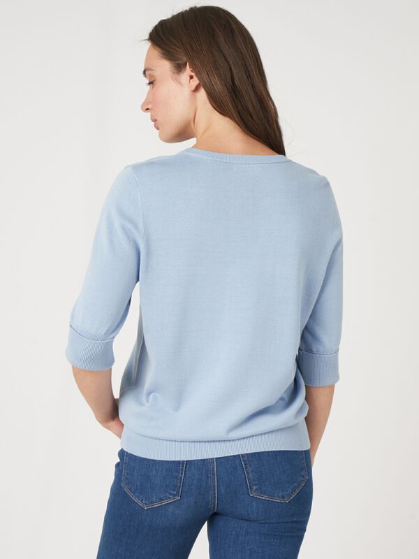Feinstrick-Kurzarm-Pullover aus atmungsaktivem Baumwollmix image number 2