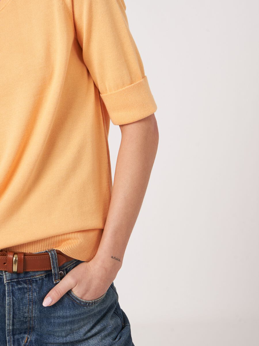 Pull fin femme — manches courtes & coton mélangé image number 2