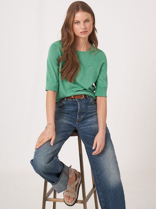 Pull basique à manches courtes en maille fine en coton mélangé