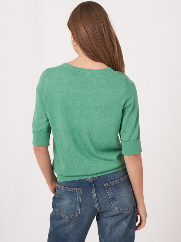 Basic fine knit short sleeve pullover cotton blend image number 1