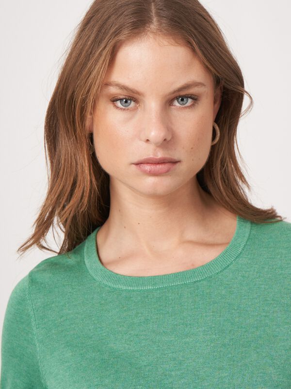 Basic fine knit short sleeve pullover cotton blend image number 3