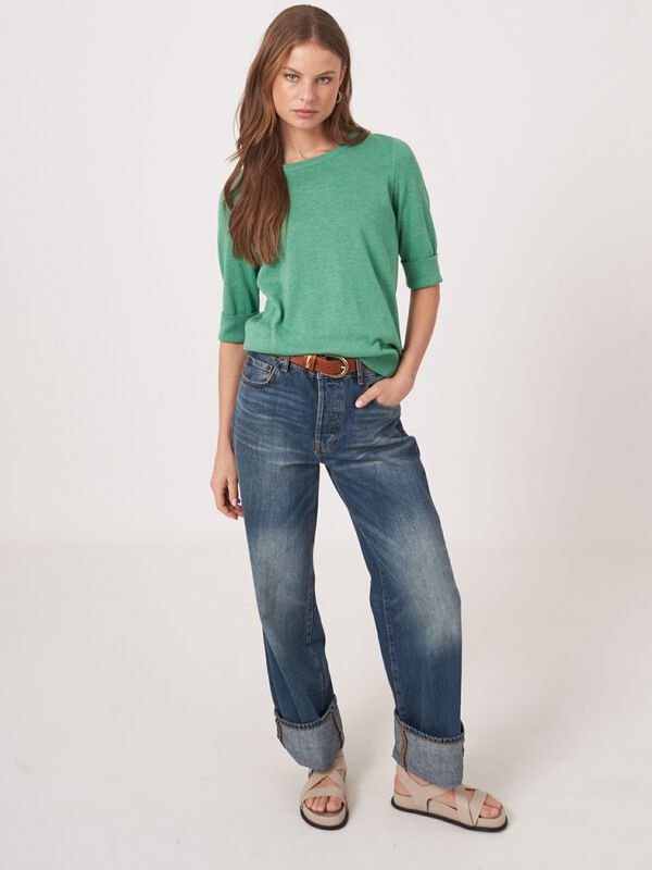 Basic fine knit short sleeve pullover cotton blend image number 4