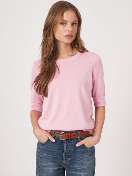 Basic Kurzarm-Pullover aus Baumwollmischung