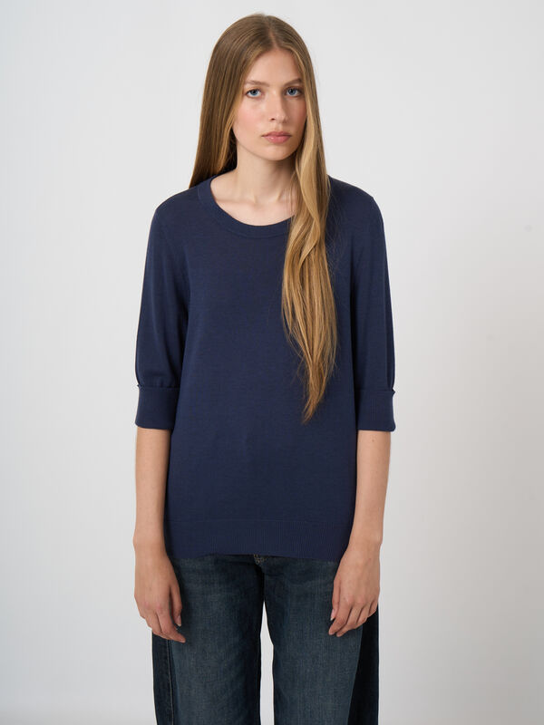 Cotton-Viscose Fine-Knit Short-Sleeve Sweater image number 0