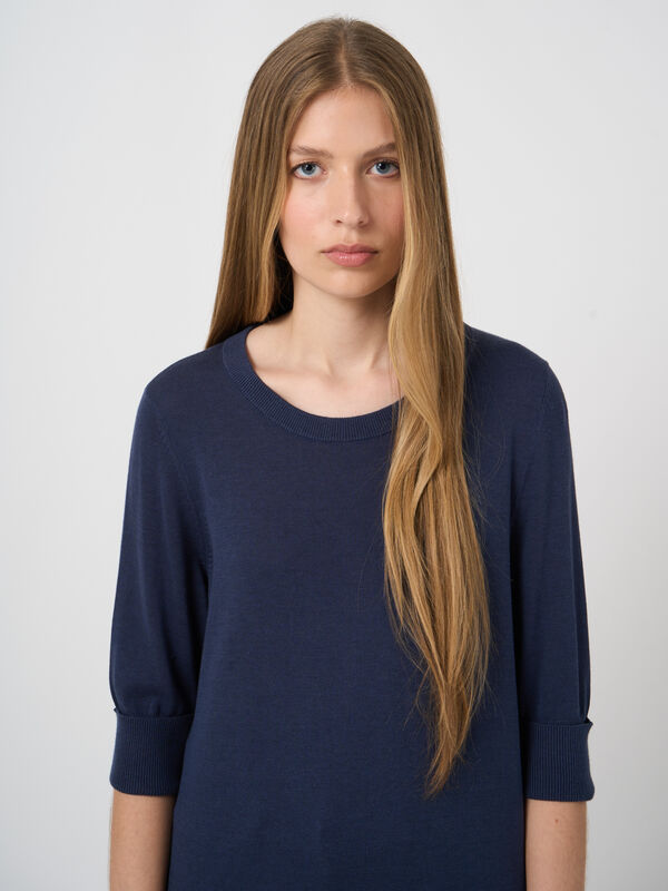 Cotton-Viscose Fine-Knit Short-Sleeve Sweater image number 1