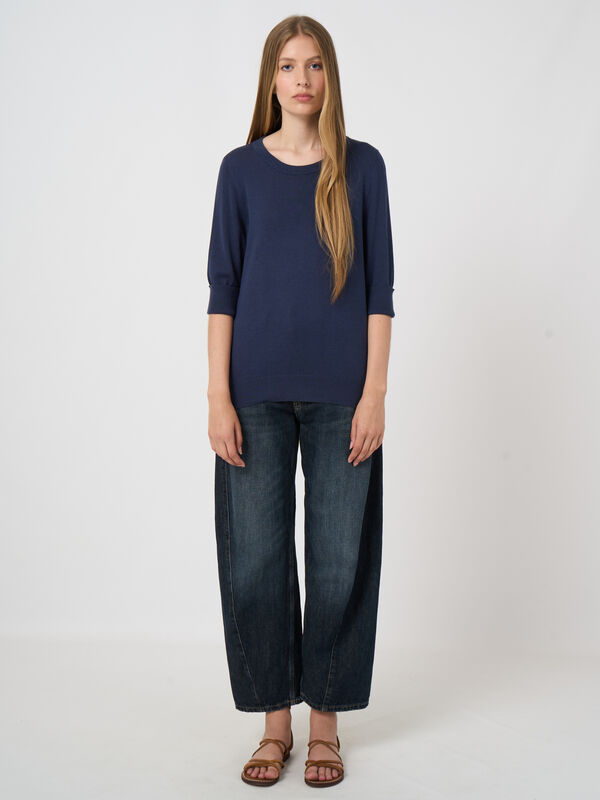 Cotton-Viscose Fine-Knit Short-Sleeve Sweater image number 2