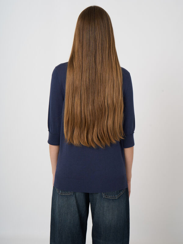 Cotton-Viscose Fine-Knit Short-Sleeve Sweater image number 3