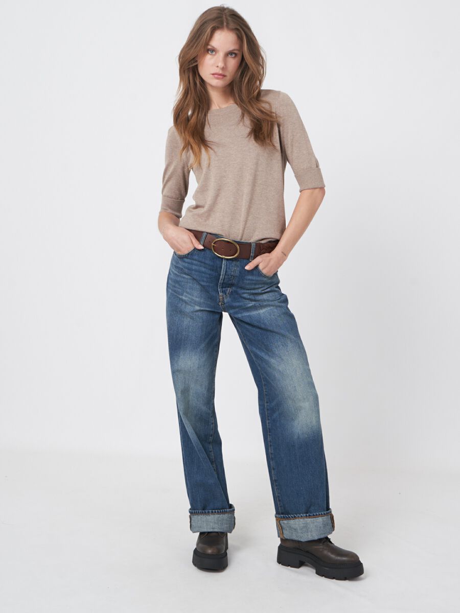 Pull fin femme — manches courtes & coton mélangé image number 2