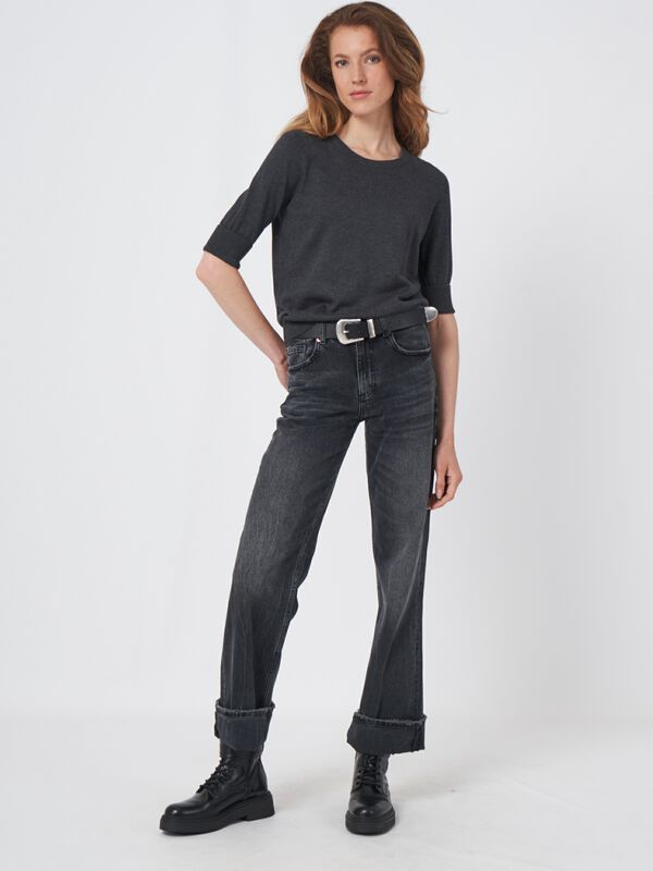 Basic fine knit short sleeve pullover cotton blend image number 2