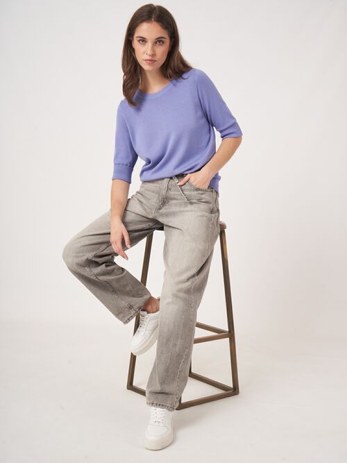 Basic fijngebreide trui met korte mouwen