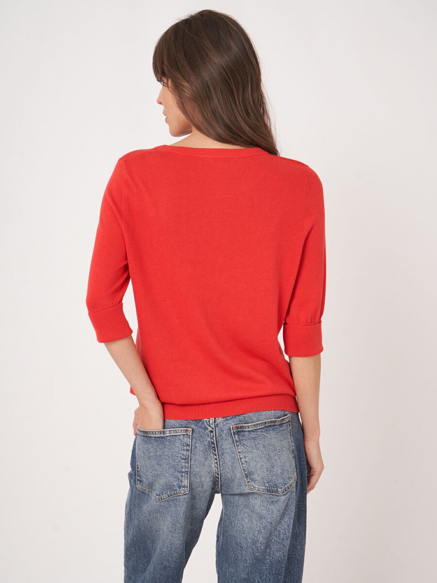 Feinstrick-Kurzarm-Pullover aus atmungsaktivem Baumwollmix image number 3