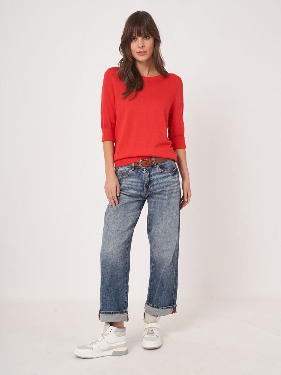 Feinstrick-Kurzarm-Pullover aus atmungsaktivem Baumwollmix image number 4