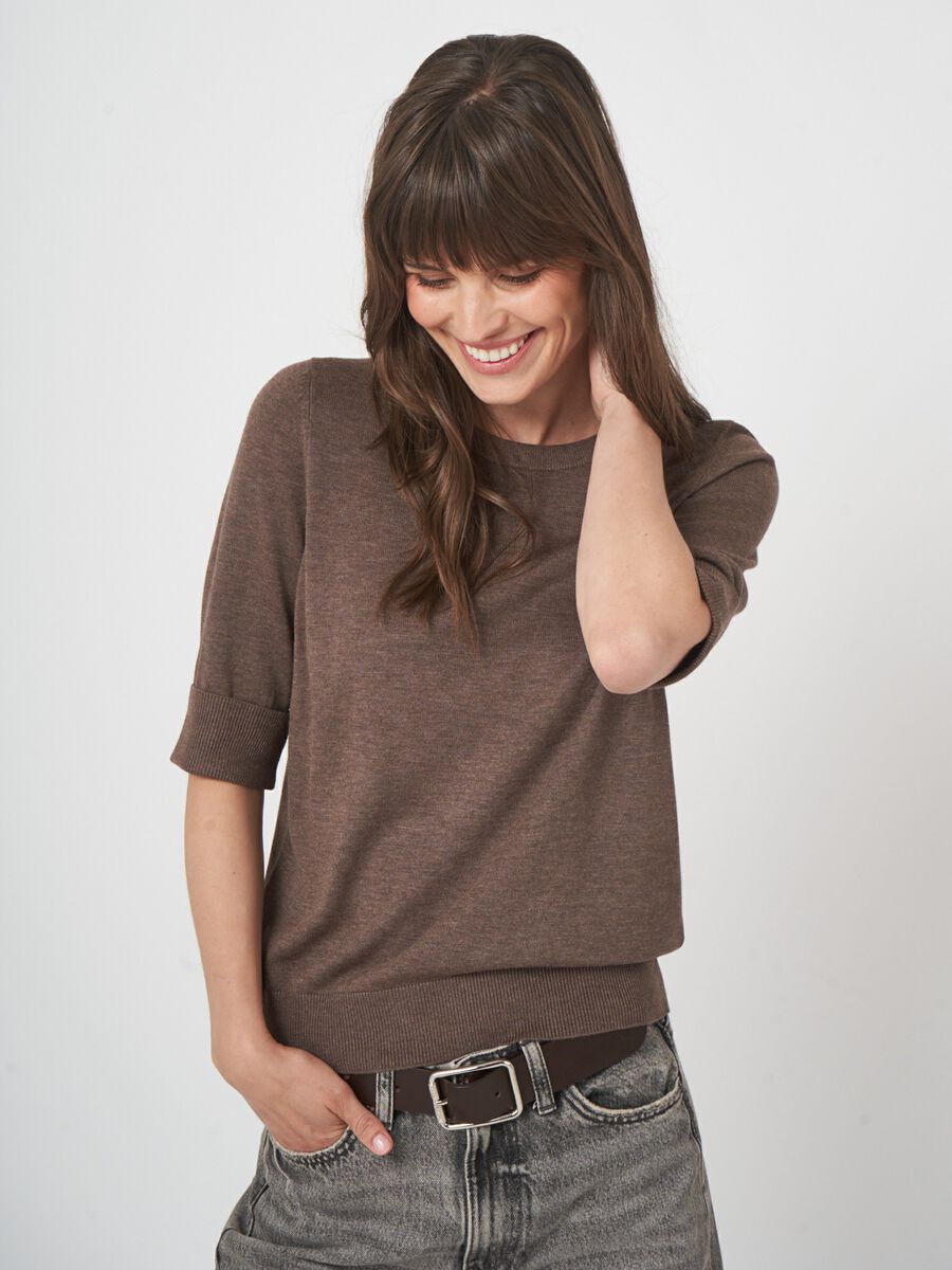 Pull fin femme — manches courtes & coton mélangé image number 2