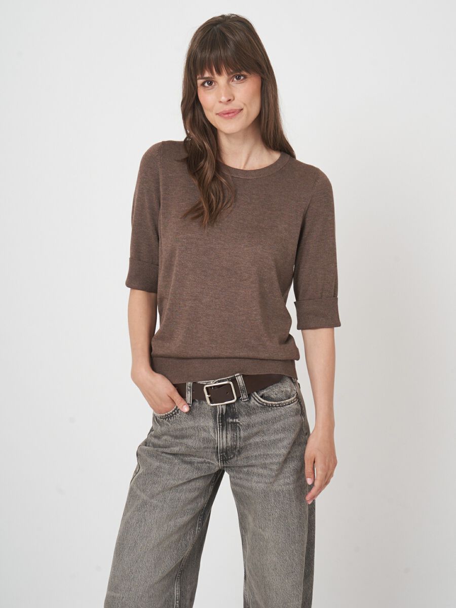 Pull fin femme — manches courtes & coton mélangé image number 4