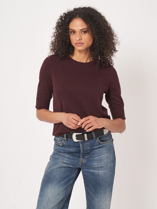 Basic fijngebreide trui met korte mouwen